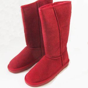 Defective Women TPR Sole Winter Medium Boots Suede Upper in Red SZ7